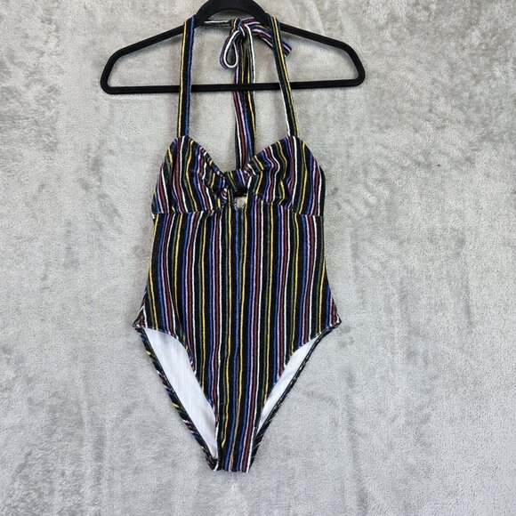 Out From Under Bodysuit Womens Small Multicolor Striped Halter Urban Outfitters - Picture 1 of 10